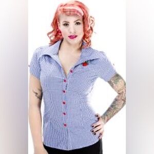 Sourpuss Blue Gingham Stawberry Shirt